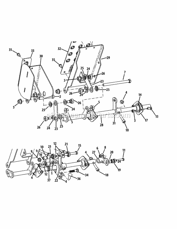 Pedal Controls Diagram and Parts List for S6031-KW 53DI8DU6050-31HP Cub Cadet Lawn Tractor